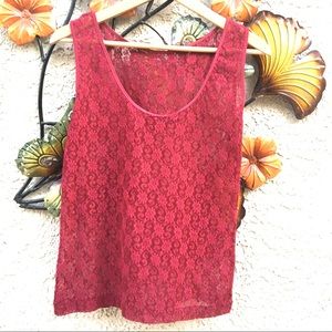Gaviota Red Burgundy Lace Nylon Tank Top Lingerie
